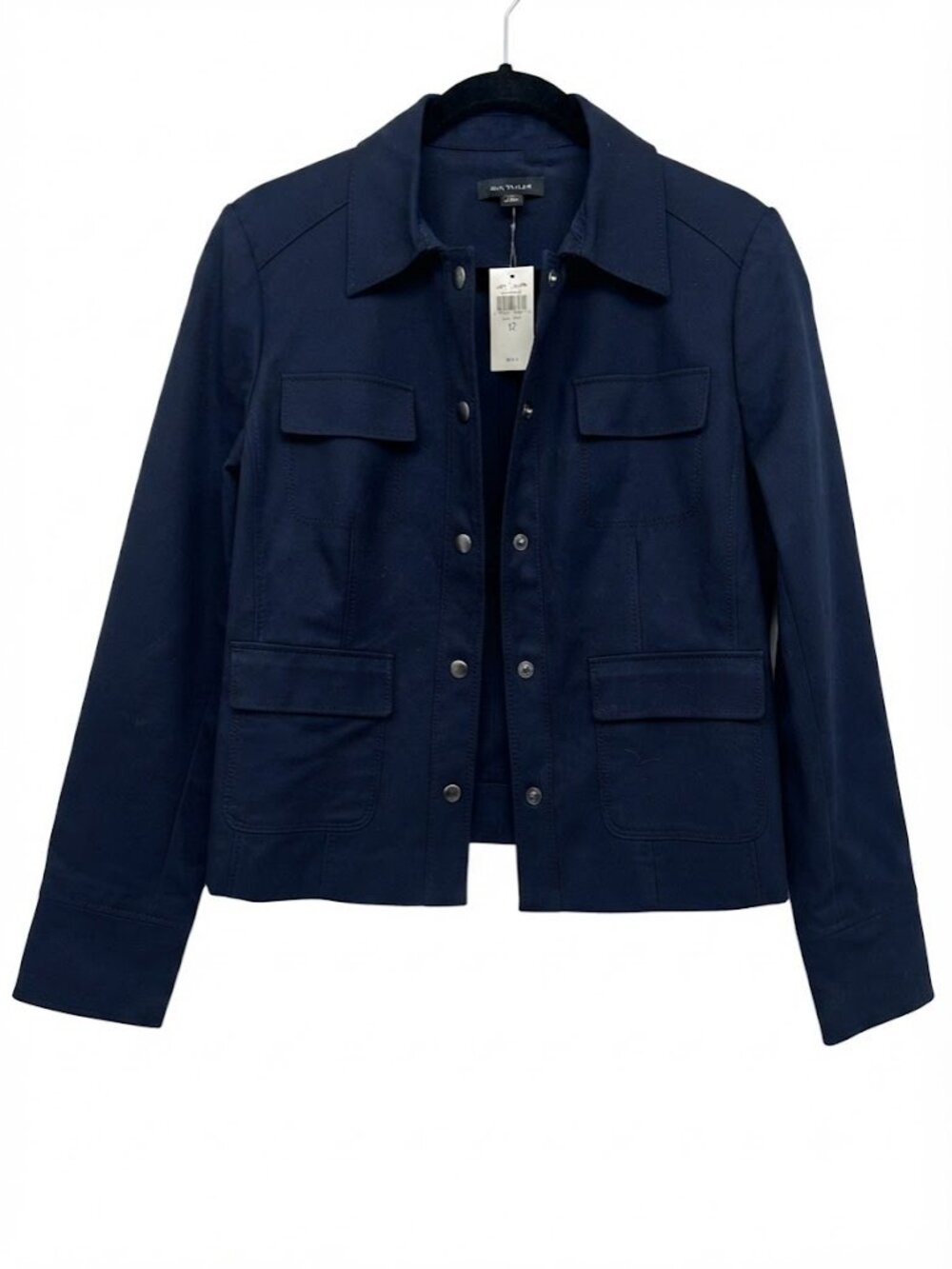 Ann Taylor $159 Cotton Blazer Jacket Snap Front Dark Navy 12